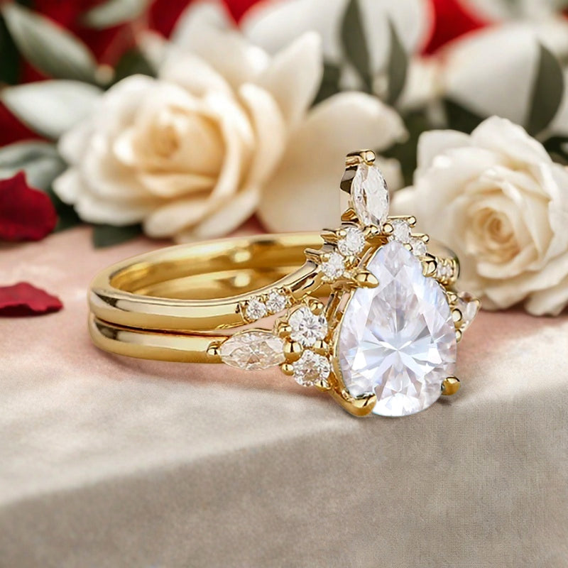 6*8mm Pear shaped Moissanite engagement ring set engagement ring Solid 14K Moissanite Gemstone vintage Bridal anniversary gift for women