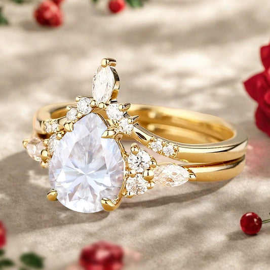 6*8mm Pear shaped Moissanite engagement ring set engagement ring Solid 14K Moissanite Gemstone vintage Bridal anniversary gift for women