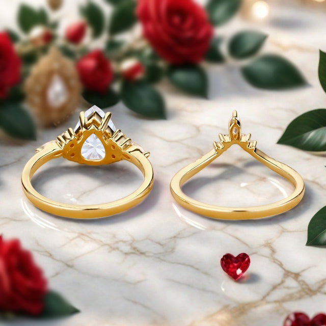 6*8mm Pear shaped Moissanite engagement ring set engagement ring Solid 14K Moissanite Gemstone vintage Bridal anniversary gift for women