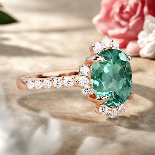 Vintage Tsavorite Engagement Ring Oval Shape Anniversary Ring Solid Gold Moissanite Decorated Ring for Women