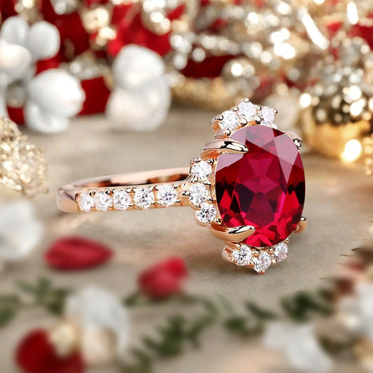 Vintage Ruby Engagement Ring Oval Shape Anniversary Ring Solid Gold Moissanite Decorated Ring for Women