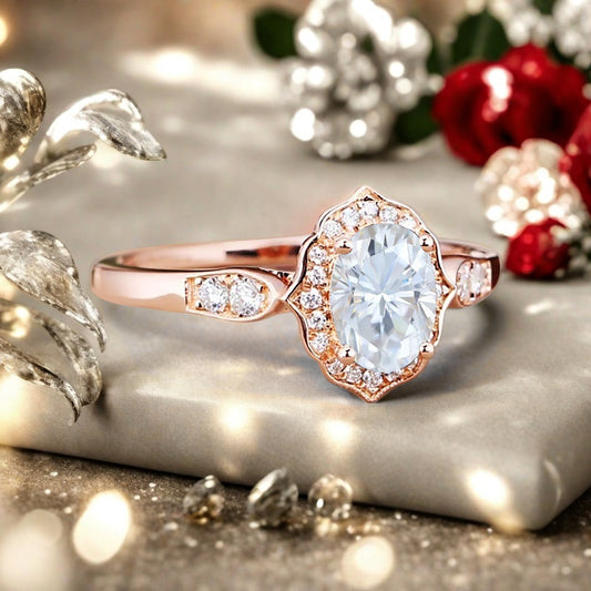 Vintage Moissanite Engagement Ring Oval Shape Anniversary Ring Solid Gold Solitaire Ring for Women