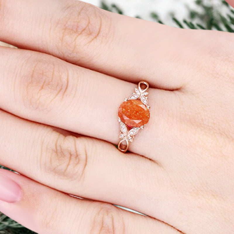 Vintage Oval Sunstone Engagement Ring Unique Oval Sunkissed Gemstone Promise Ring