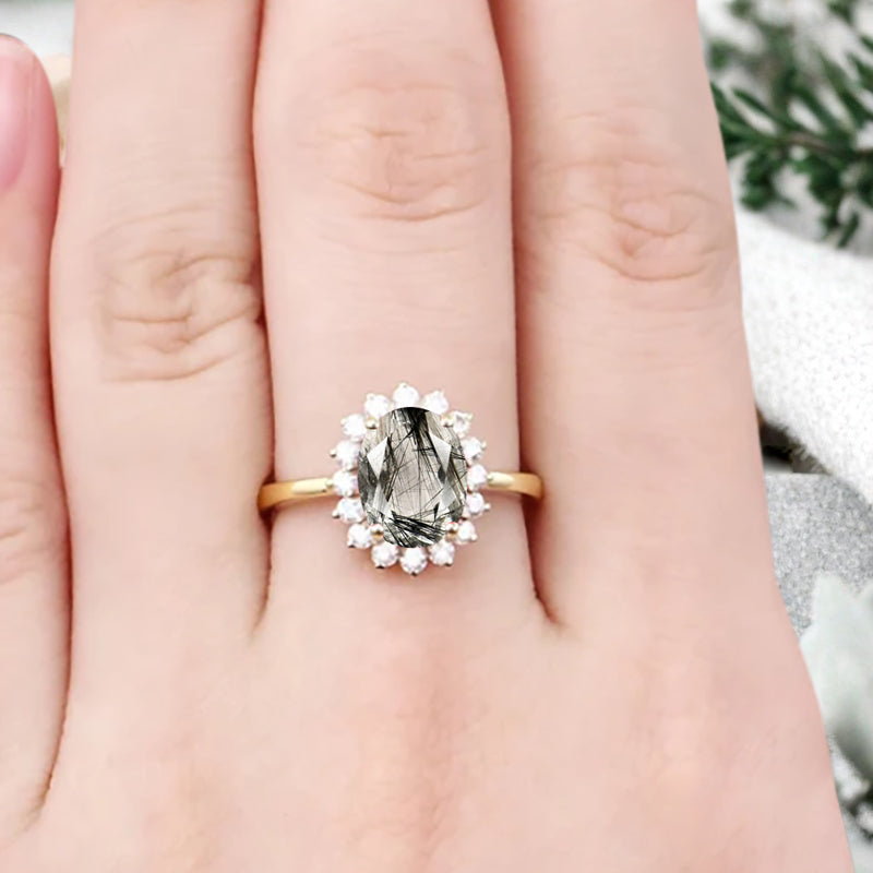 Vintage Herkimer Diamond Engagement Ring Oval Shape Anniversary Ring Solid Gold Solitaire Unique Herkimer Diamond Ring for Women Ver.2