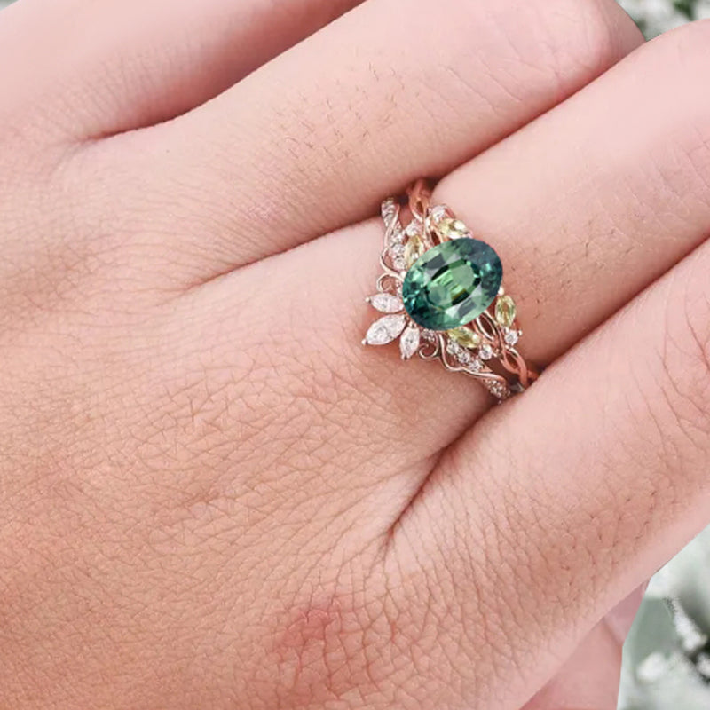 Bague de fiançailles vintage en forme de poire avec aigue-marine, ensemble de bagues de mariage uniques, cadeau d'anniversaire