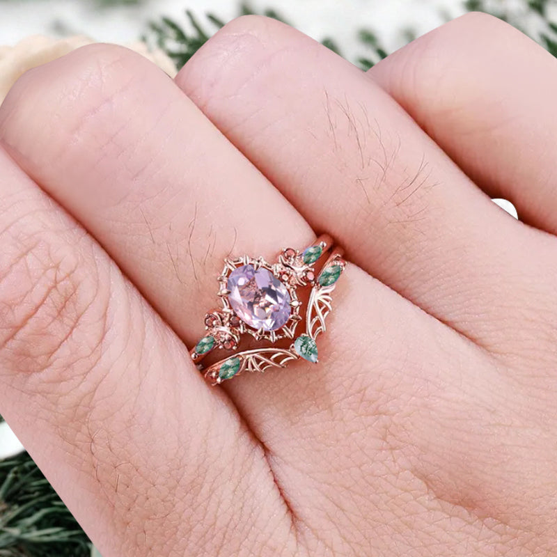 Bague de fiançailles vintage en forme de poire avec aigue-marine, ensemble de bagues de mariage uniques, cadeau d'anniversaire