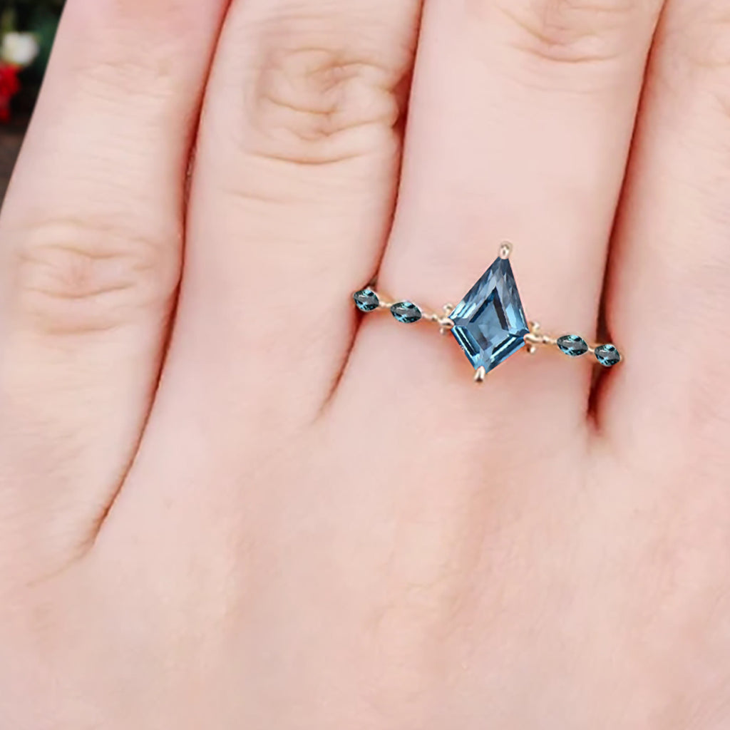 Kite cut Aquamarine engagement ring Unique Rose gold engagement ring Vintage Moissanite ring Art deco bridal ring Promise ring Anniversary gift