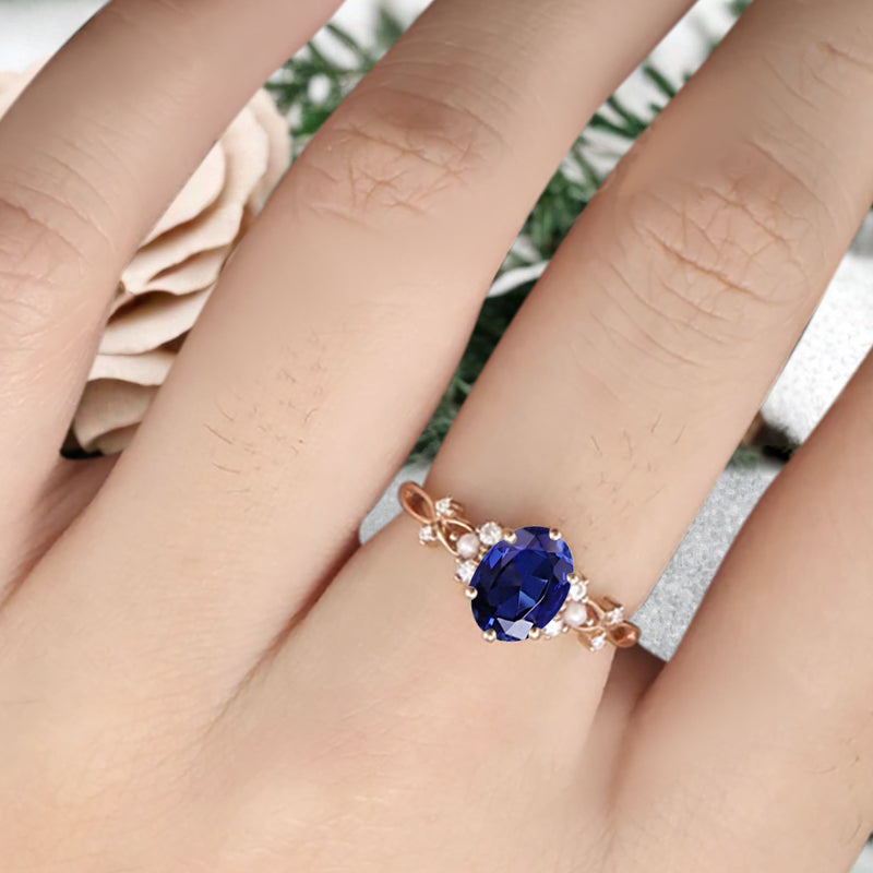 Bague de fiançailles vintage ovale en pierre de lune, bague de promesse unique en opale et moissanite