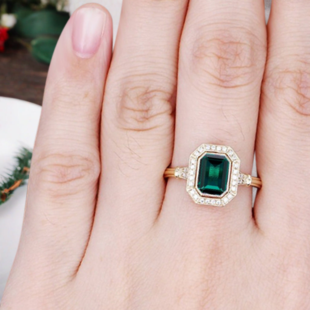 Vintage Emerald Ring Art Deco Emerald Engagement Rings May Birthstone Ring Handmade Octagon Gemstone Statement Ring Personalized Jewelry Gift For Her