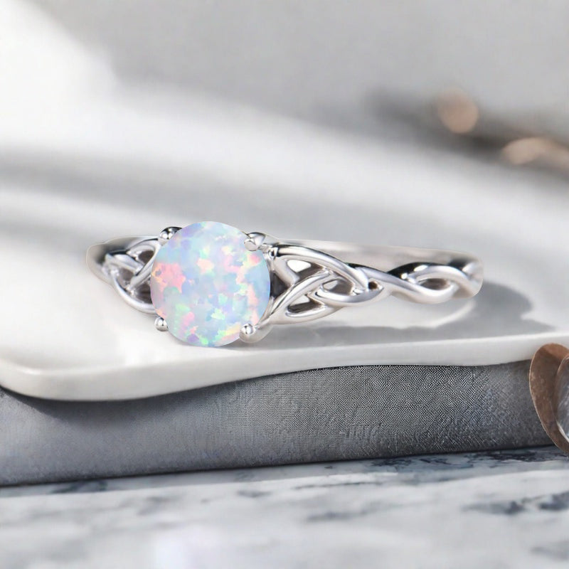 Bague de fiançailles vintage ovale en pierre de lune, bague de promesse unique en opale et moissanite