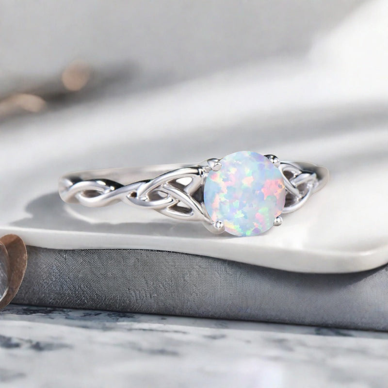 Bague de fiançailles vintage ovale en pierre de lune, bague de promesse unique en opale et moissanite