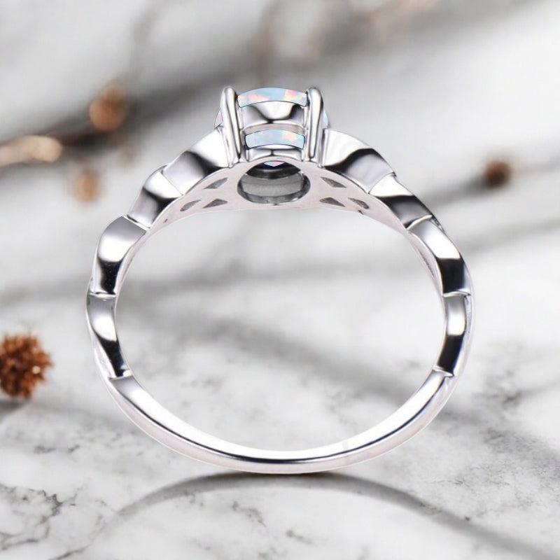 Bague de fiançailles vintage ovale en pierre de lune, bague de promesse unique en opale et moissanite