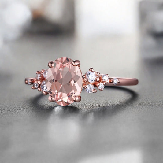 Vintage Pink Sapphire Ring Solid 10k Rose Gold Ring Solitaire Ring Oval Cut Pink Engagement Ring Anniversary Gift Ring For Her