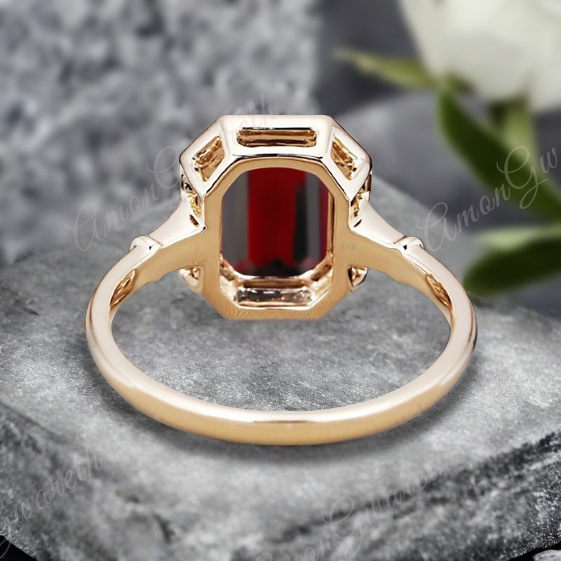 Vintage Ruby Emerald Cut Ring Art Deco Ruby Engagement Rings July Birthstone Ring Handmade Octagon Gemstone Statement Ring Personalized Jewelry Gift For Her