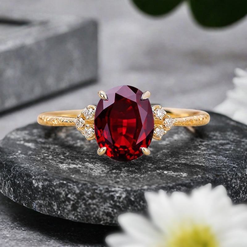 Bague de fiançailles vintage ovale en pierre de lune, bague de promesse unique en opale et moissanite