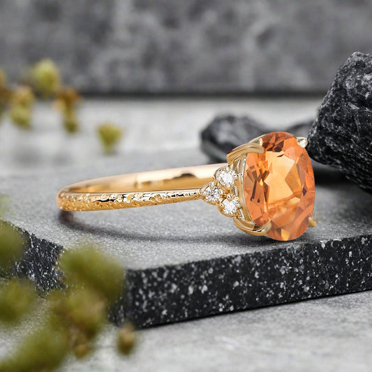 Vintage Unique Citrine Engagement Ring Solid 14K Gold Orange Citrine Ring July Birthstone Ring Delicate Citrine Gemstone Ring Handmade Bridal Jewelry