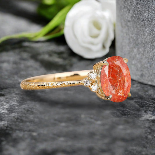 Vintage Unique Sunstone Engagement Ring Solid 14K Gold Orange Sunstone Ring July Birthstone Ring Delicate Sunstone Ring Handmade Bridal Jewelry