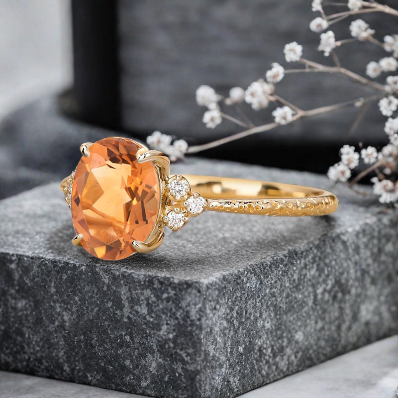 Vintage Unique Citrine Engagement Ring Solid 14K Gold Orange Citrine Ring July Birthstone Ring Delicate Citrine Gemstone Ring Handmade Bridal Jewelry