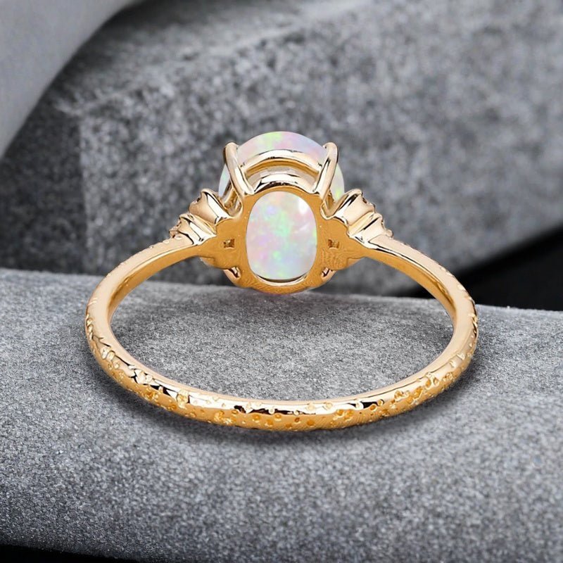 Vintage Unique Opal Engagement Ring Solid 14K Gold Pink-White Opal Ring July Birthstone Ring Delicate Opal Gemstone Ring Handmade Bridal Jewelry