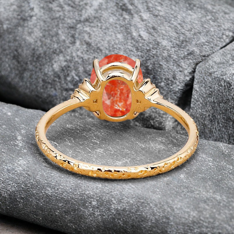 Vintage Unique Sunstone Engagement Ring Solid 14K Gold Orange Sunstone Ring July Birthstone Ring Delicate Sunstone Ring Handmade Bridal Jewelry