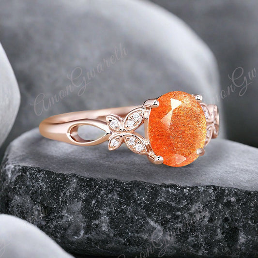 Vintage Oval Sunstone Engagement Ring Unique Oval Sunkissed Gemstone Promise Ring