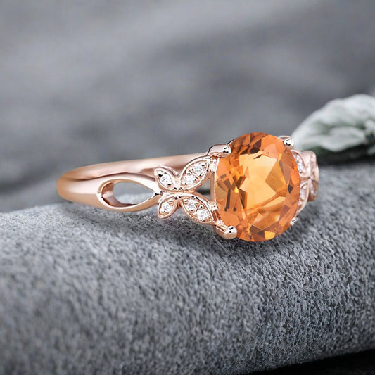 Vintage Oval Citrine Engagement Ring Unique Oval Orange Gemstone Promise Ring