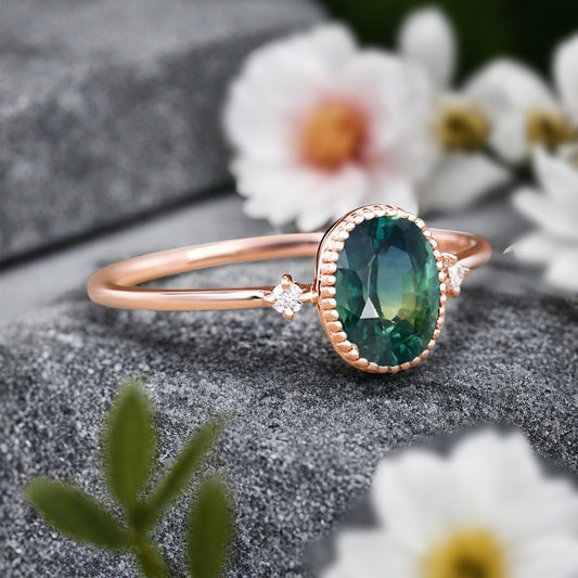 Vintage Unique Emerald Engagement Ring Solid 10K Gold Green Emerald Ring Delicate Emerald Gemstone Ring Handmade Bridal Jewelry