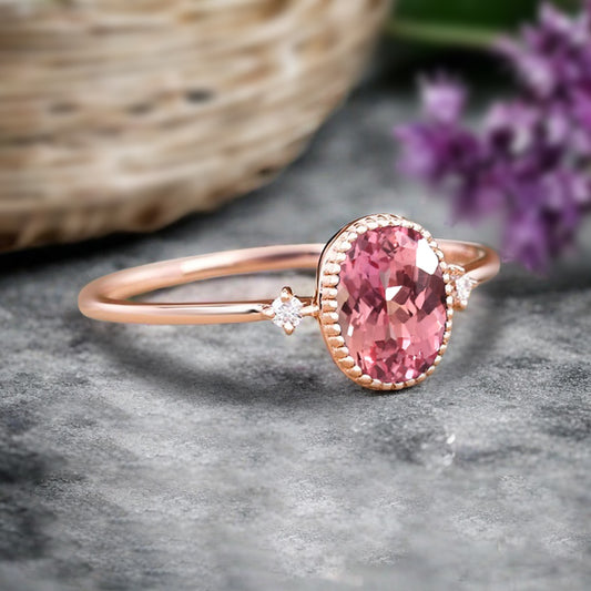 Vintage Unique Pink Sapphire Engagement Ring Solid 10K Gold Pink Sapphire Ring Delicate Pink Sapphire Gemstone Ring Handmade Bridal Jewelry