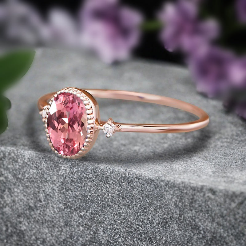 Vintage Unique Pink Sapphire Engagement Ring Solid 10K Gold Pink Sapphire Ring Delicate Pink Sapphire Gemstone Ring Handmade Bridal Jewelry