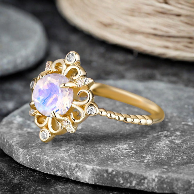 Bague de fiançailles vintage en forme de poire avec aigue-marine, ensemble de bagues de mariage uniques, cadeau d'anniversaire