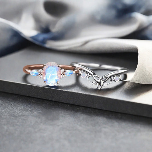 Vintage Birnenform Aquamarin Verlobungsring Set Unikat Versprechen Brautring Set Jubiläumsgeschenk