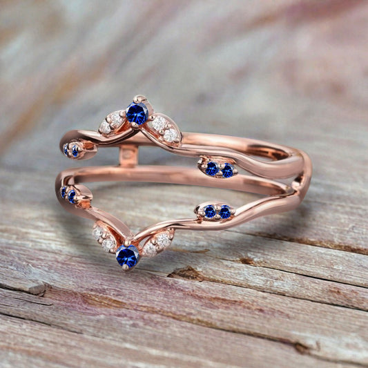 Blue Topaz Ring Enhancer Rose Gold Blue Topaz Curved Wedding Ring Double Curved Moissanite Wedding Band Anniversary Gift For Her