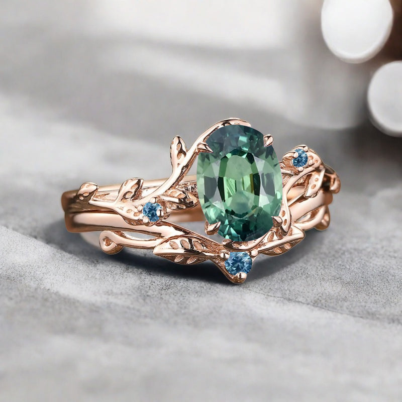 Bague de fiançailles vintage en forme de poire avec aigue-marine, ensemble de bagues de mariage uniques, cadeau d'anniversaire