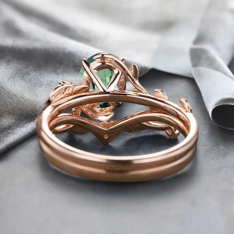 Bague de fiançailles vintage en forme de poire avec aigue-marine, ensemble de bagues de mariage uniques, cadeau d'anniversaire