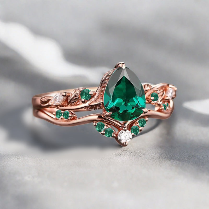 Bague de fiançailles vintage en forme de poire avec aigue-marine, ensemble de bagues de mariage uniques, cadeau d'anniversaire