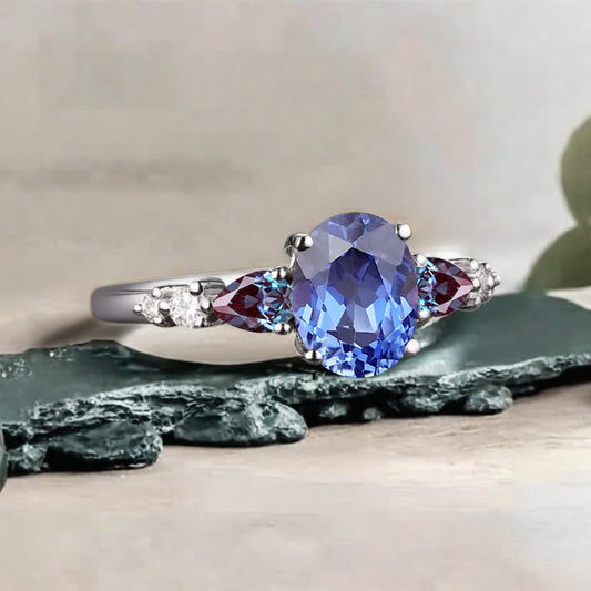 Bague de fiançailles vintage ovale en pierre de lune, bague de promesse unique en opale et moissanite