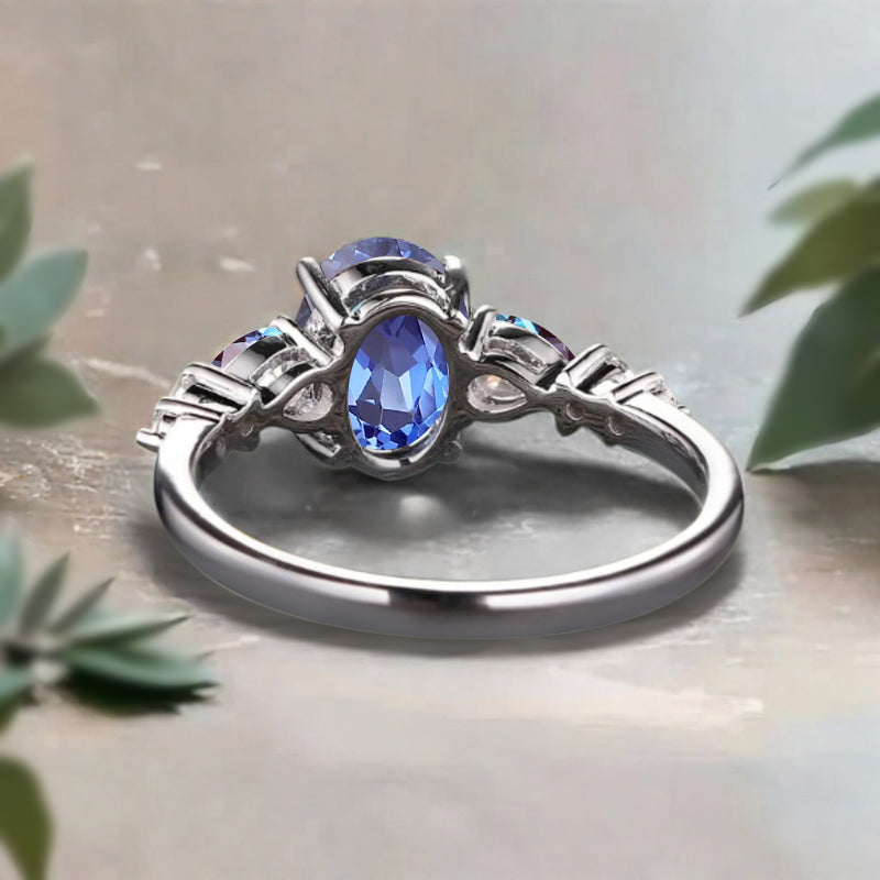 Bague de fiançailles vintage ovale en pierre de lune, bague de promesse unique en opale et moissanite