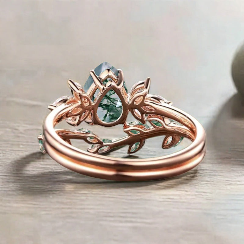 Bague de fiançailles vintage en forme de poire avec aigue-marine, ensemble de bagues de mariage uniques, cadeau d'anniversaire