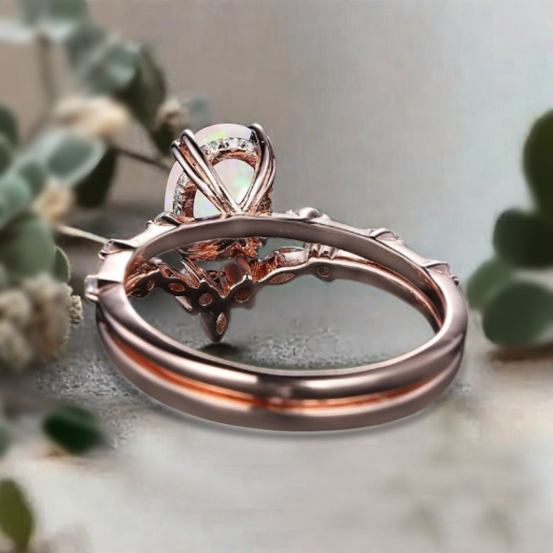 Bague de fiançailles vintage en forme de poire avec aigue-marine, ensemble de bagues de mariage uniques, cadeau d'anniversaire
