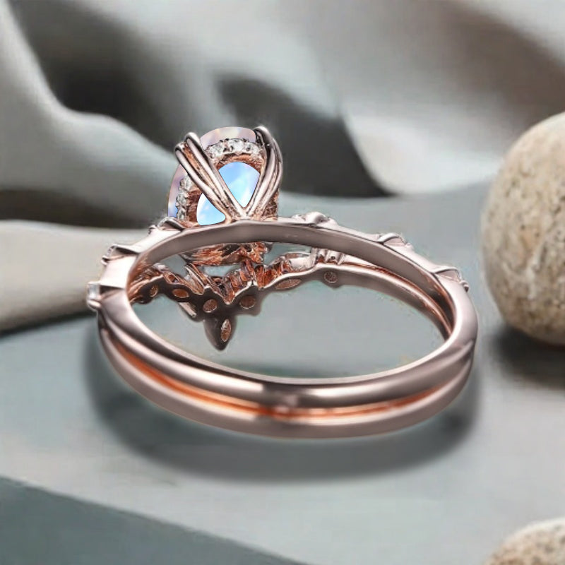 Vintage Birnenform Aquamarin Verlobungsring Set Unikat Versprechen Brautring Set Jubiläumsgeschenk