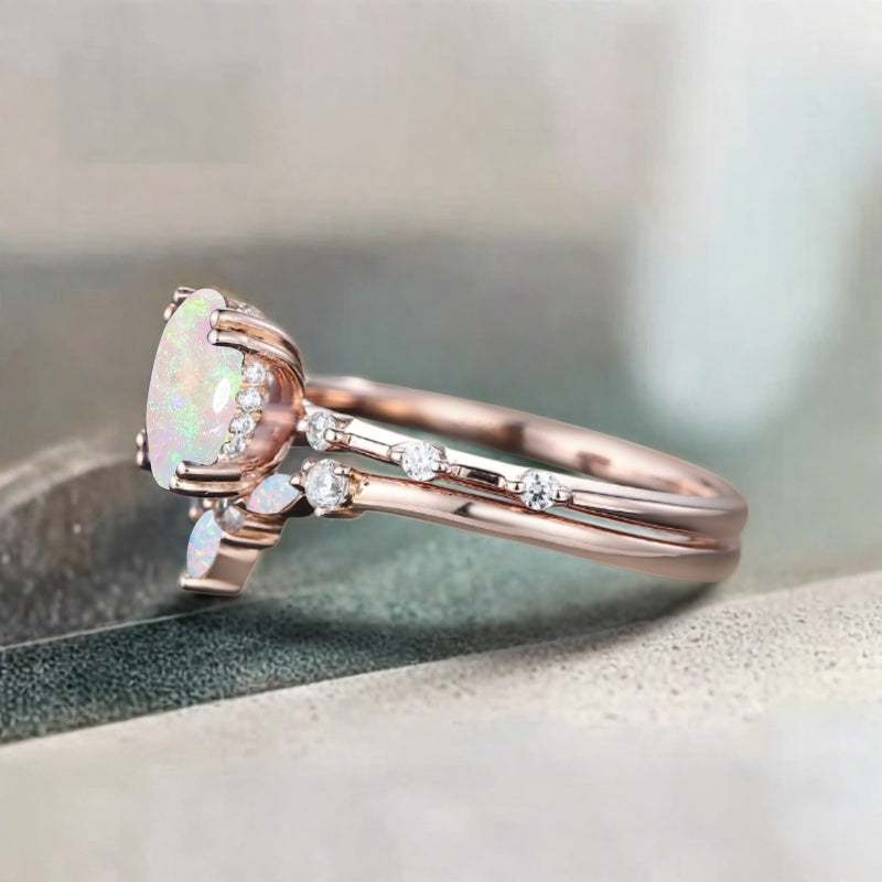 Bague de fiançailles vintage en forme de poire avec aigue-marine, ensemble de bagues de mariage uniques, cadeau d'anniversaire