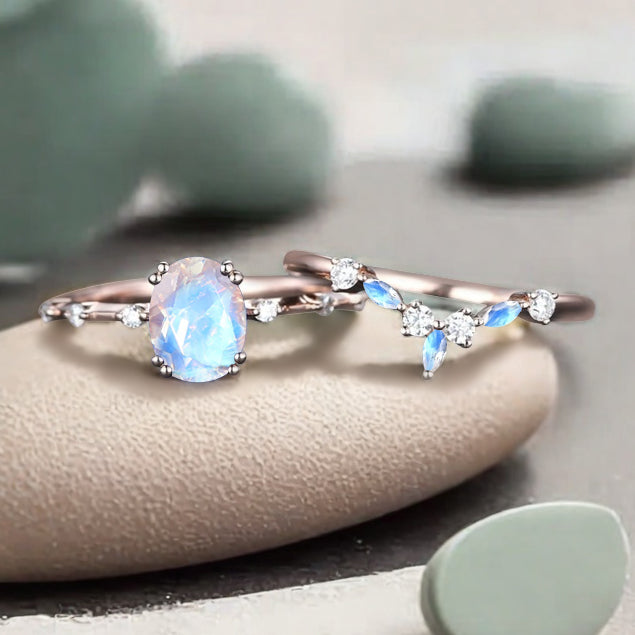 Vintage Birnenform Aquamarin Verlobungsring Set Unikat Versprechen Brautring Set Jubiläumsgeschenk