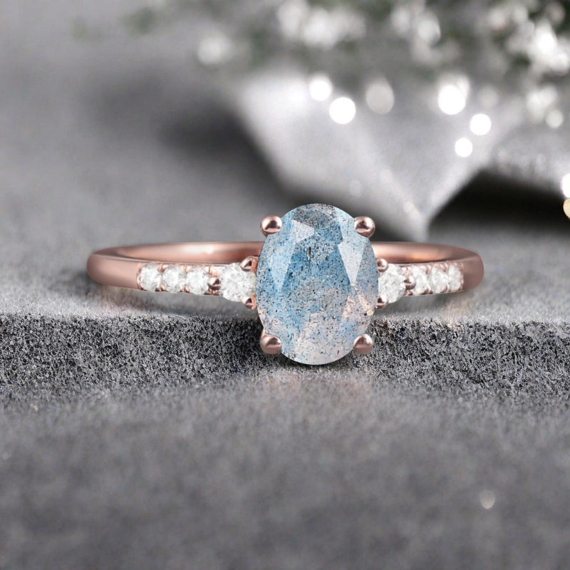 Vintage Oval Mondstein Verlobungsring Unikat Opal Moissanit Versprechensring