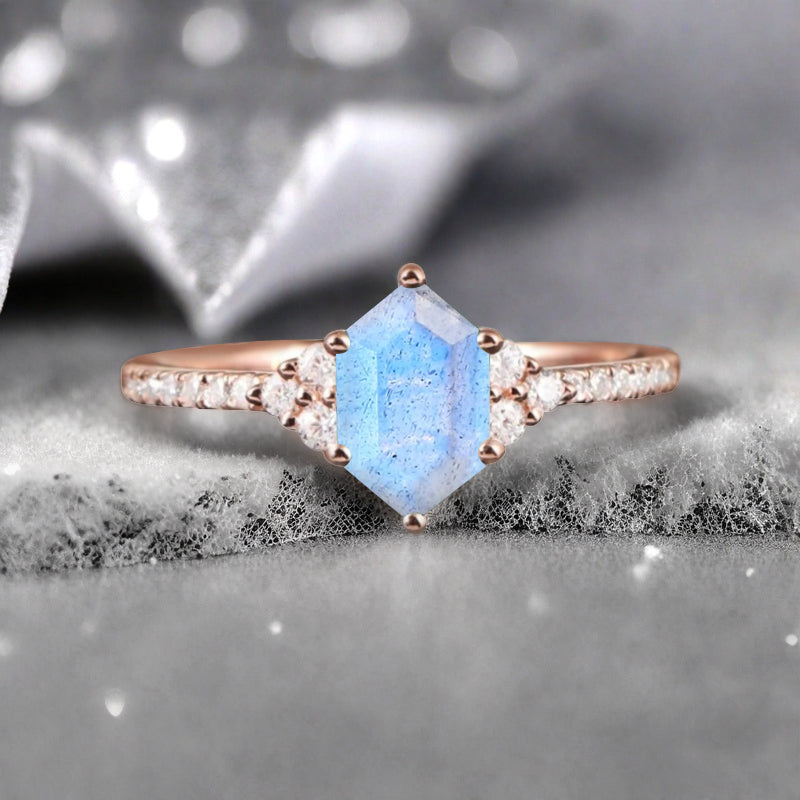 Vintage Unique Labradorite Engagement Ring Solid 14K Gold White-blue Labradorite Ring July Birthstone Ring Delicate Labradorite Gemstone Ring Handmade Bridal Jewelry