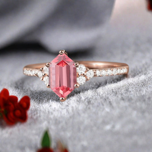 Vintage Unique Pink Sapphire Engagement Ring Solid 14K Gold Pink Sapphire Ring July Birthstone Ring Delicate Pink Sapphire Gemstone Ring Handmade Bridal Jewelry