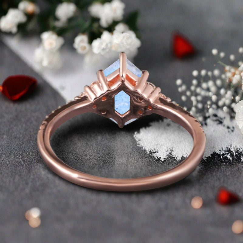 Vintage Unique Labradorite Engagement Ring Solid 14K Gold White-blue Labradorite Ring July Birthstone Ring Delicate Labradorite Gemstone Ring Handmade Bridal Jewelry