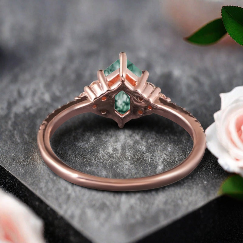 Vintage Unique Moss Agate Engagement Ring Solid 14K Gold Moss Agate Ring July Birthstone Ring Delicate Moss Agate Gemstone Ring Handmade Bridal Jewelry