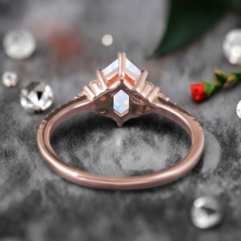 Vintage Unique Opal Engagement Ring Solid 14K Gold White Opal Ring July Birthstone Ring Delicate Opal Gemstone Ring Handmade Bridal Jewelry