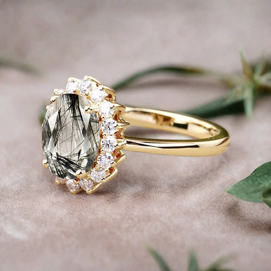 Vintage Herkimer Diamond Engagement Ring Oval Shape Anniversary Ring Solid Gold Solitaire Unique Herkimer Diamond Ring for Women Ver.2