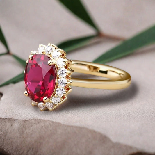 Vintage Ruby Engagement Ring Oval Shape Anniversary Ring Solid Gold Solitaire Unique Ruby Ring for Women Ver.2